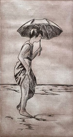 PASEO EN LA PLAYA - Grabado - Técnica Aguafuerte - 22x38cm